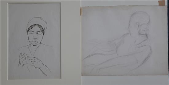 Jean Marchand (1883-1940) Woman sewing and a figure study, largest 11 x 8in., unframed
